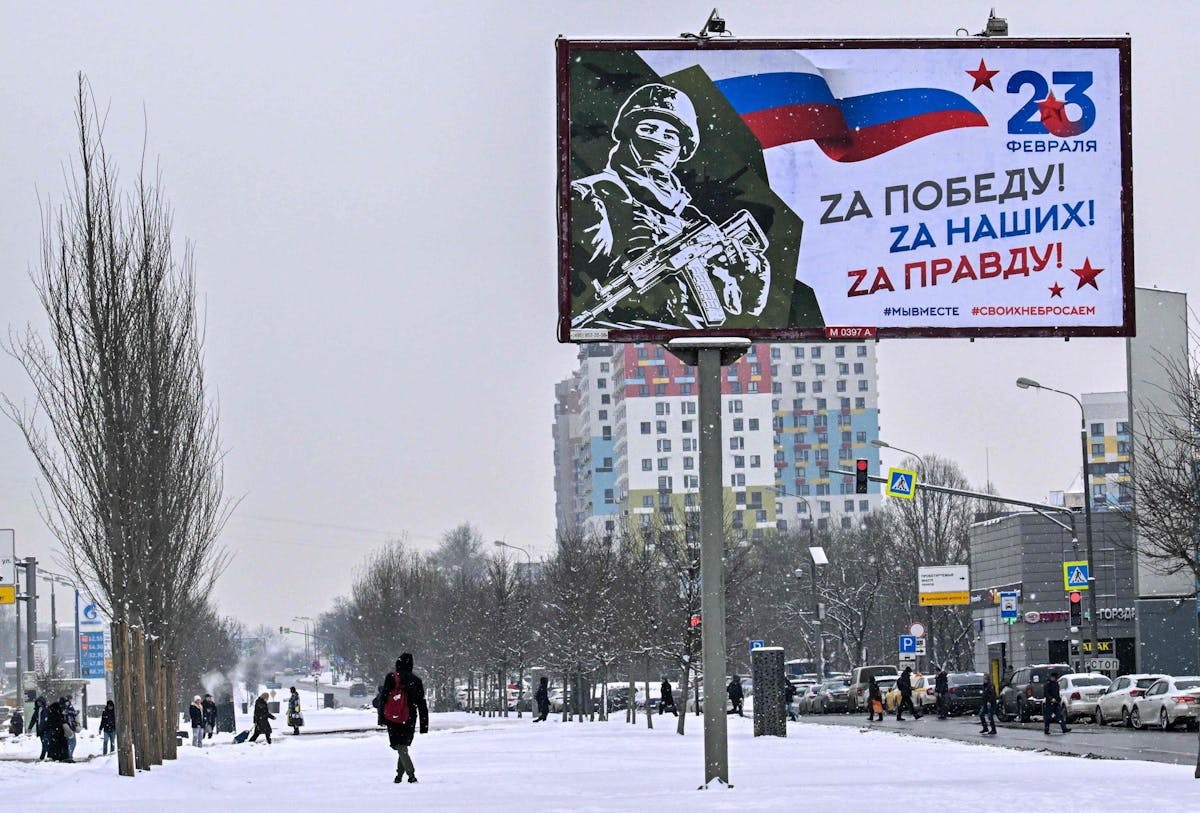 Une affiche de propagande russe dans une rue de Moscou, le 20 février 2023.