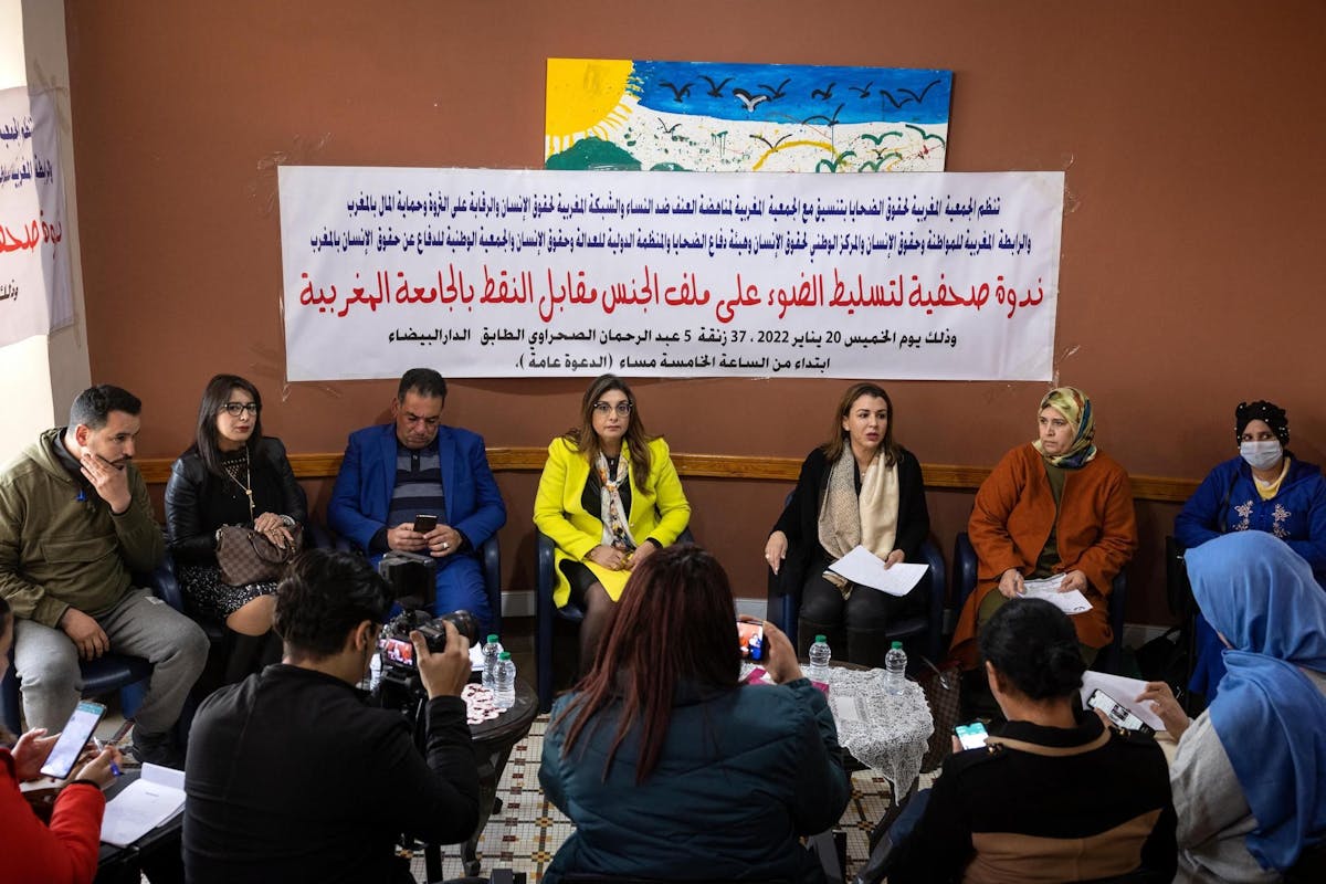Des membres d'une association de défense des droits des femmes, dans la ville de Casablanca, dans l'ouest du Maroc, le 20 janvier 2022.