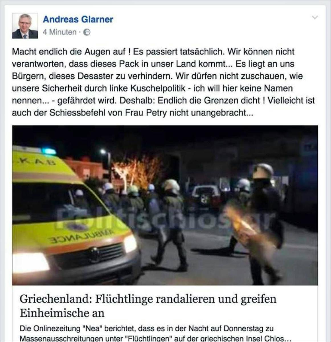 Der gefälschte Eintrag, der SVP-Nationalrat Andreas Glarner verleumdet.