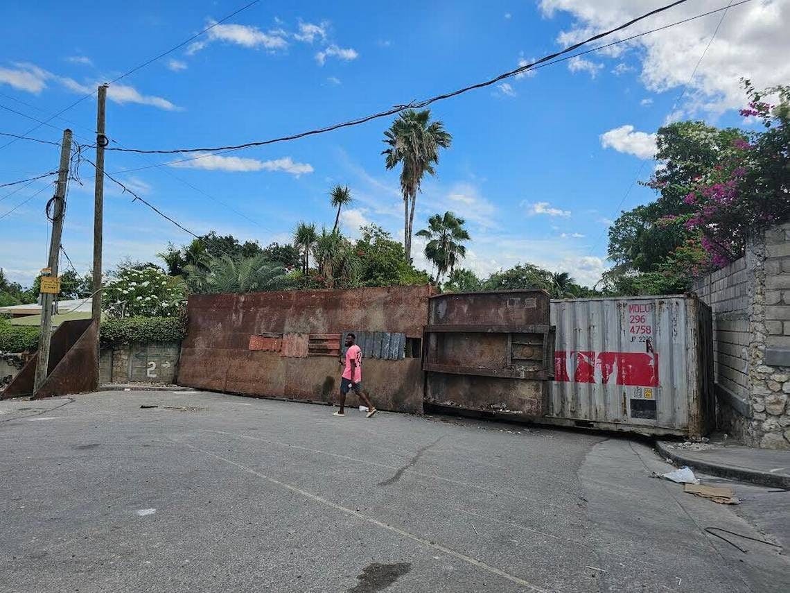 Haitian mob boss Jimmy Ceresier has set up his headquarters behind these containers, which block access to the Delmas 6 district in Port-au-Prince.